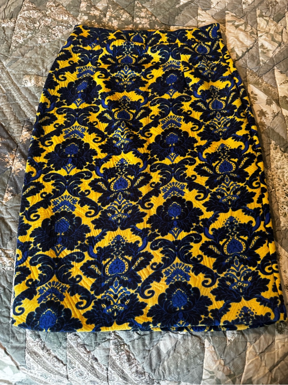 41 Hawthorn Yellow and Navy Damask Pencil Skirt